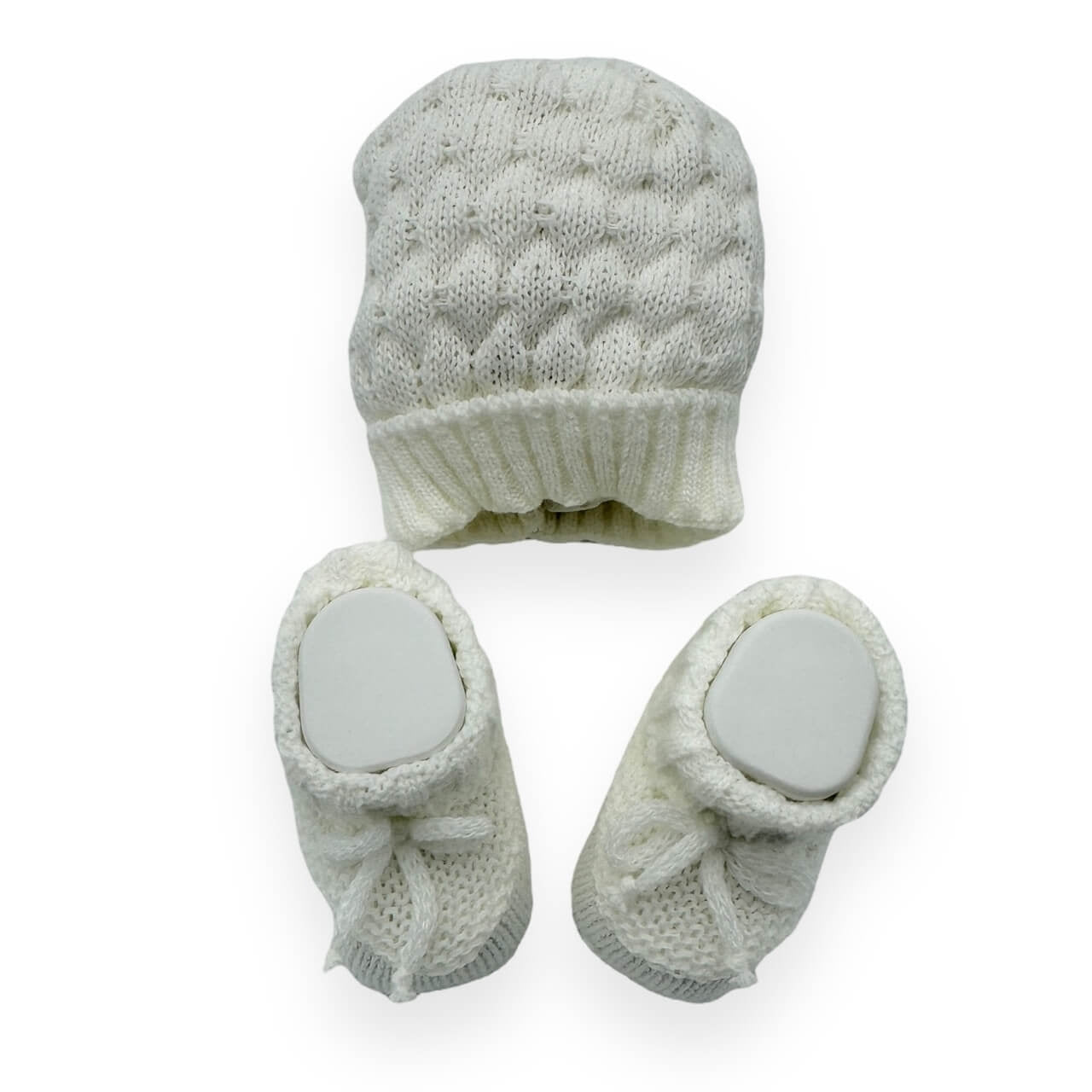 Ensemble Bonnet+Chaussures en Laine Mélangée 0/3 Mois