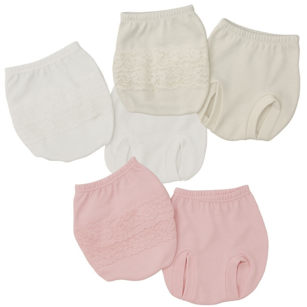 3 culottes en coton et dentelle